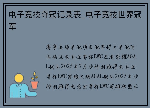 电子竞技夺冠记录表_电子竞技世界冠军